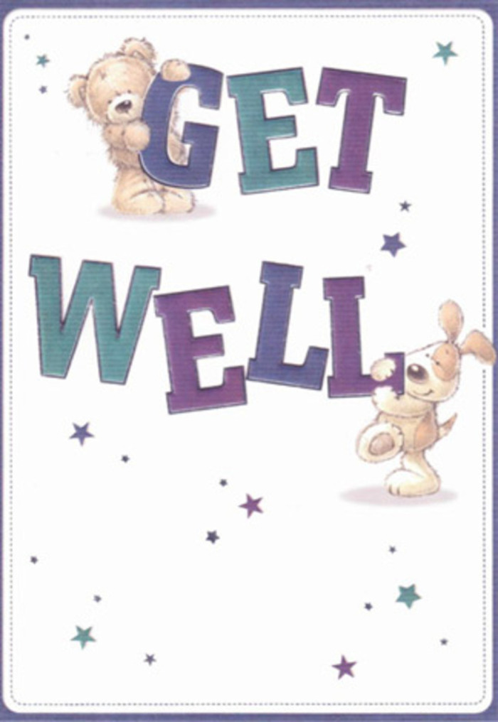 This get well card is a gentle celebration, radiating the same heartfelt encouragement one feels when receiving a bouquet from a trusted Haringey florist. The artwork, awash in soft light, features two adorable mascots: a tender bear with plush, inviting fur and a soulful-eyed pup whose floppy ears evoke cozy afternoons near Priory Park. Dancing around them, cheerful bursts of star shapes seem to waft on an imaginary breeze, showering blessings much like petals caught in the wind along Harringay Passage. The typography is big, confident, and shaded in purples and aquas, conjuring the soothing colours of early morning skies in N8. Each letter is so vividly rendered it feels alive, echoing the optimism we craft into every get well flower delivery. The tactile, almost huggable quality of each character's fur-the downy bear, the velvety puppy-serves as a reminder that comfort can be both seen and felt, as in a hand-tied bouquet. Sending this card would be akin to presenting a friend with blooms and heartfelt wishes after a walk through Ducketts Common, both gestures offering lightness and assurance. With its airy composition and palpable warmth, the card is a perfect way to lift spirits and remind someone in Haringey they are held in gentle thought and caring company throughout their recovery.