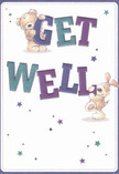 A bright and whimsical comfort radiates from this get well card, reminiscent of the warmth found in Haringey's community corners. Two endearing friends-a teddy bear with plush, golden fur and a puppy with expressive, floppy ears-are joyfully entwined with the oversized, colourful letters spelling out 'Get Well.' The hues of deep indigo and lively teal dancing across the bold text call to mind the vibrant shades seen at local flower stalls near Turnpike Lane. Their playful poses, almost springing off the page, convey the energy of a child's laughter in Finsbury Park, sending an immediate message of optimism. Scattered twinkling stars, painted in gentle blues and purples, are sprinkled throughout, bringing a sense of magic and possibility to the design. Every brushstroke suggests softness-the illustrated fur so inviting, you imagine the soothing comfort of their embrace, much like a thoughtfully arranged bouquet offered to a loved one after a stay at St Ann's. This card carries more than just words; it's a tender gesture of genuine kindness and care, thoughtfully crafted to aid in someone's recovery. Whether delivered alongside locally sourced flowers or on its own, it's a symbol of the gentle encouragement that defines Haringey's heartfelt spirit.